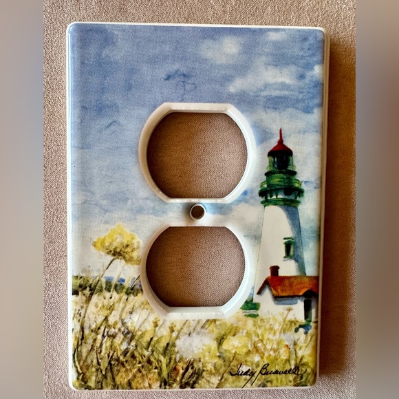 Hand made electrical outlet cover by Judy Buswell. Unique beach lighthouse. EUC - Picture 8 of 8